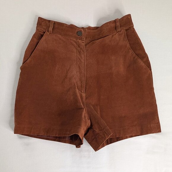 VTG Tan Brown Suede High Rise Long Length Shorts - Picture 1 of 7
